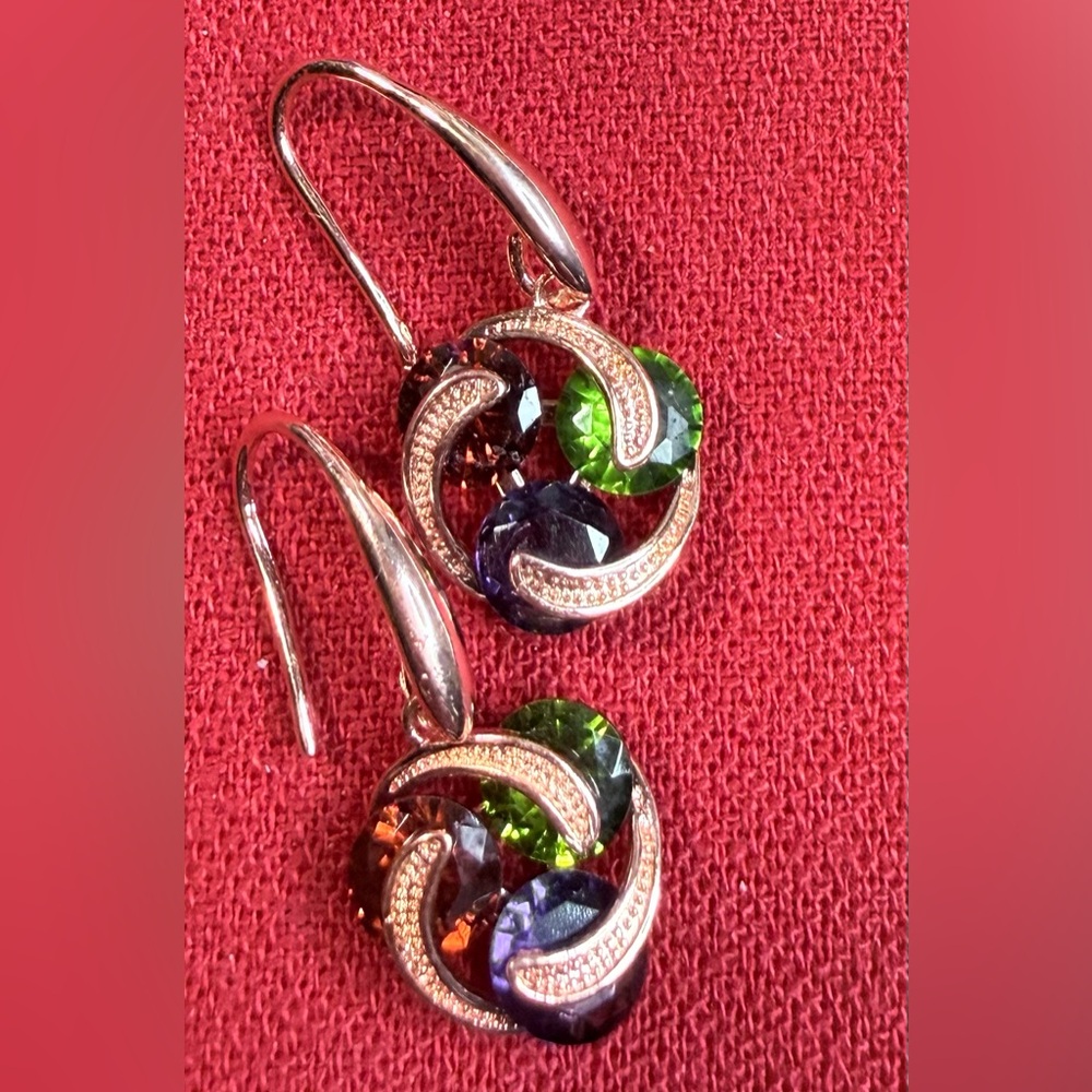 Rose Gold Color Earrings with Colorful Stones NWOT